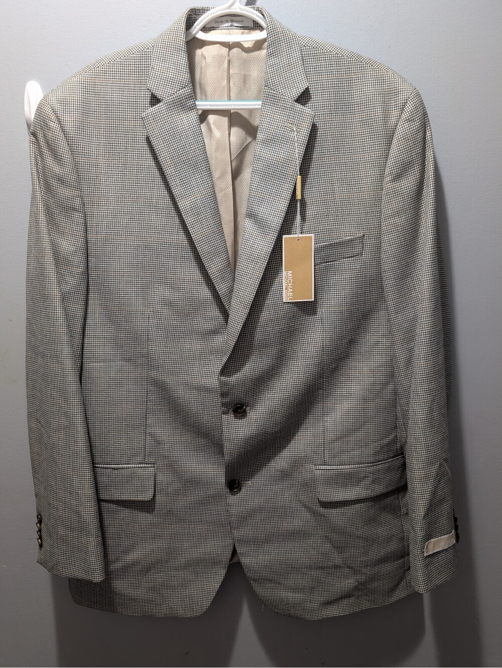 Michael Kors Men's Tan Houndstooth Blazer Suit Jacket Size 44 Long
